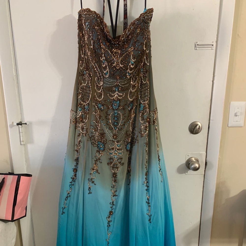Beautiful Blue and Brown Prom Dress - Picture 1 of 3